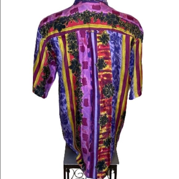 Vintage 90’s silk abstract print short sleeve button up shirt size S - Picture 6 of 16